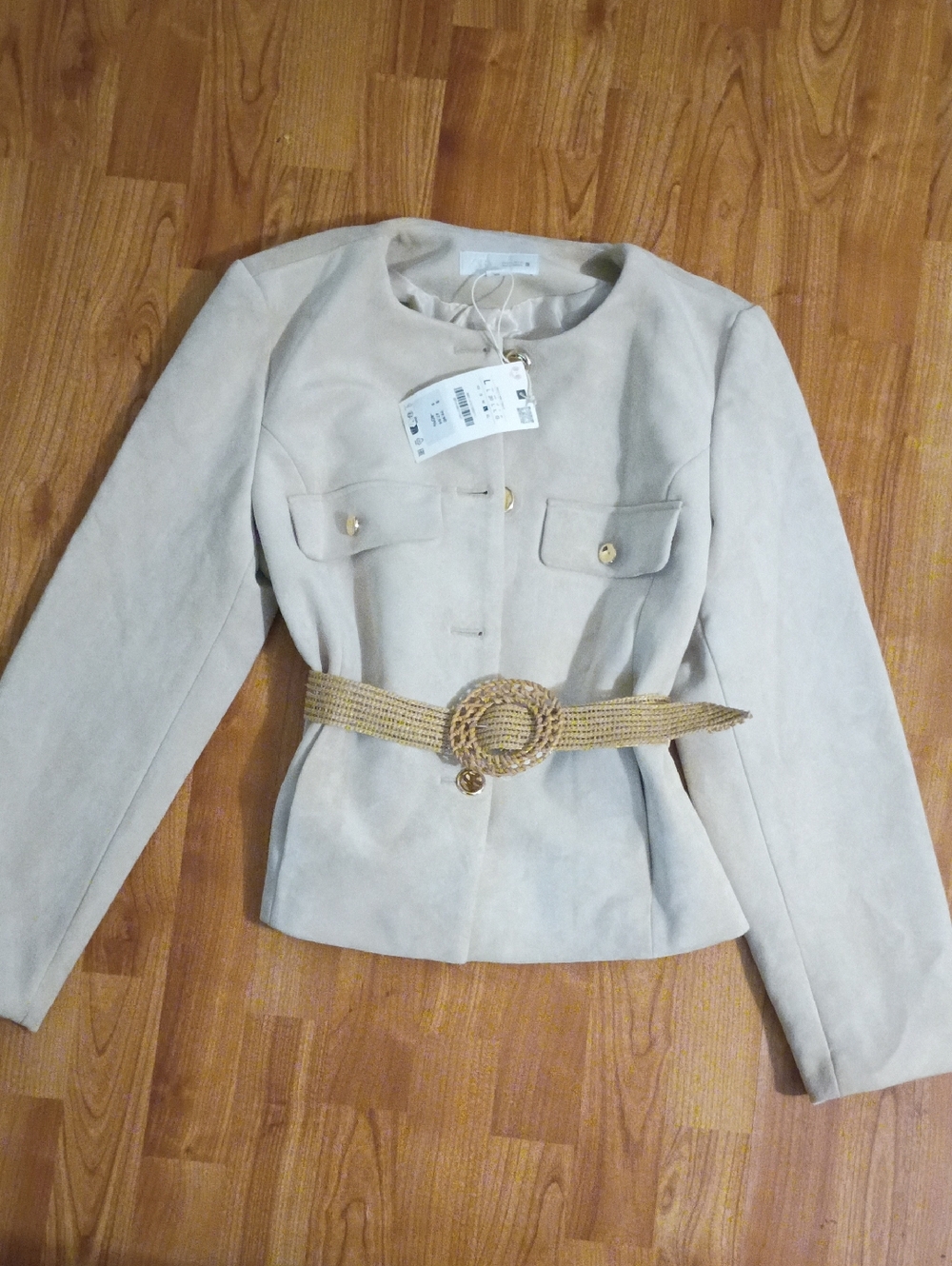Zara Cream Women's Belted Blazer Jacket